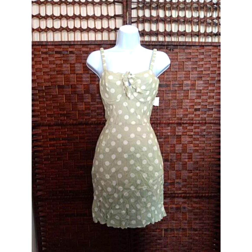 Leith Sage Green Polka Dot Mini Dress
